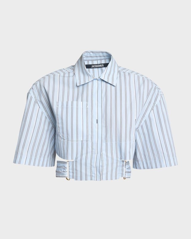 Bari Striped Short-Sleeve Crop Shirt