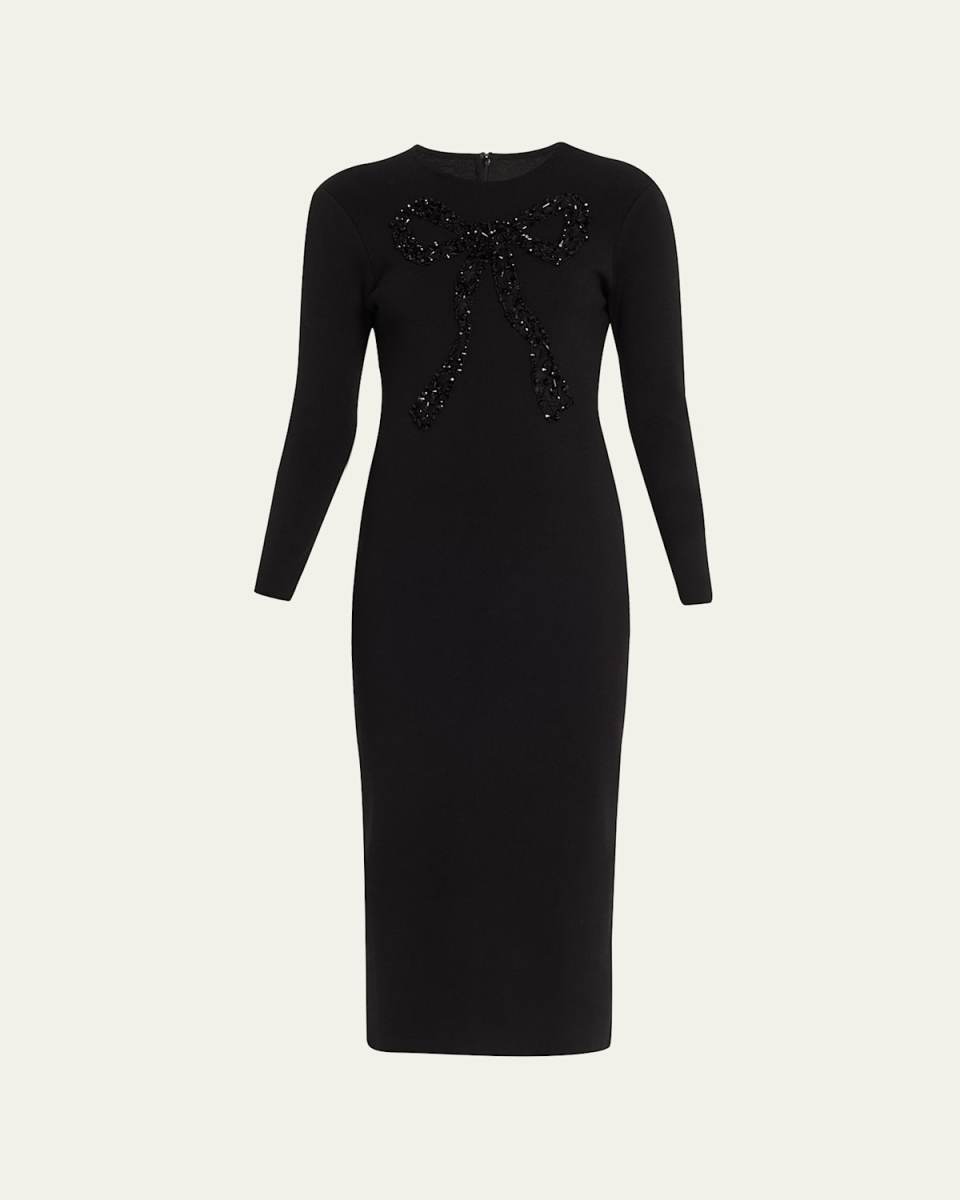 Bow Bead-Embellished Body-Con Midi Dress