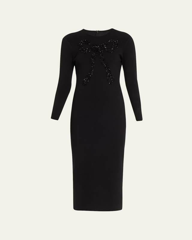 Bow Bead-Embellished Body-Con Midi Dress