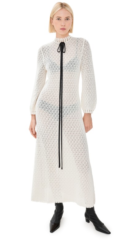 Tanner Fletcher Patsy Pointelle Knit Midi Dress Ivory