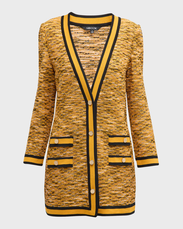 Tailored Button-Down Tweed Knit Jacket