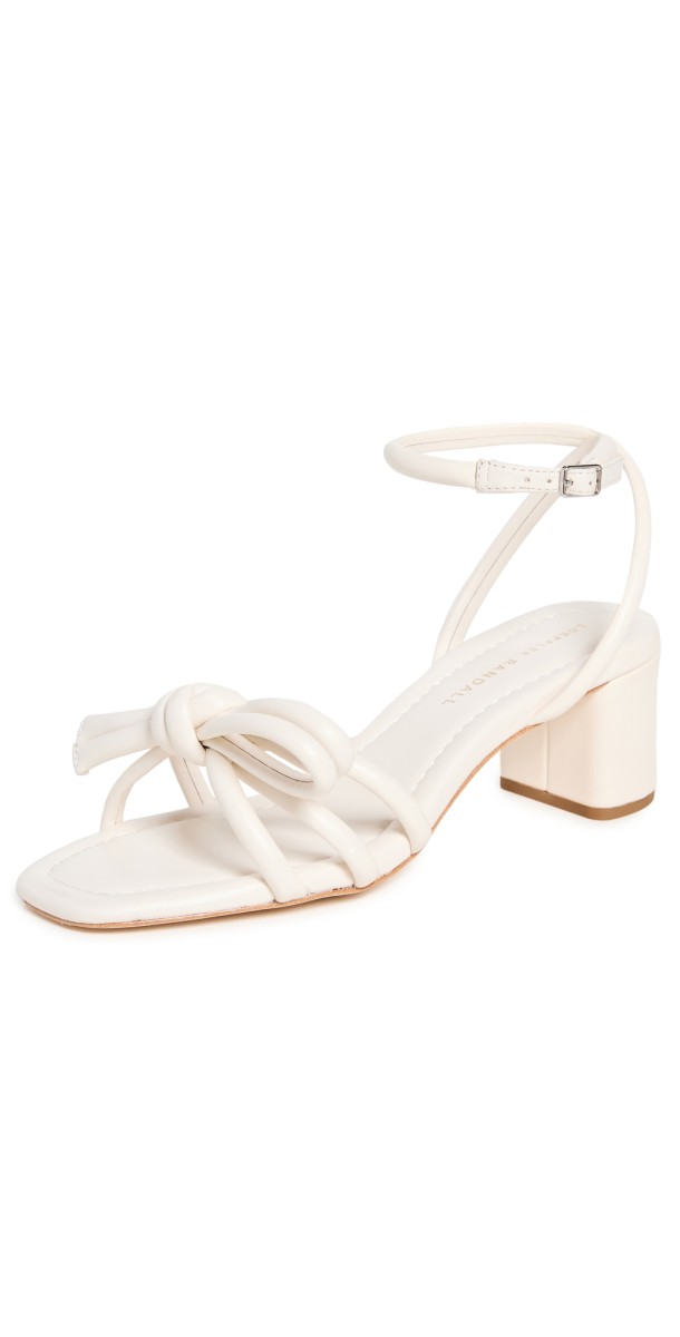 Loeffler Randall Mikel Leather Bow Mid-Heel Sandals White