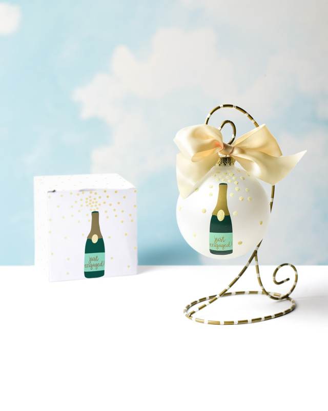 Just Engaged Champagne Christmas Ornament with Stand, Personalized