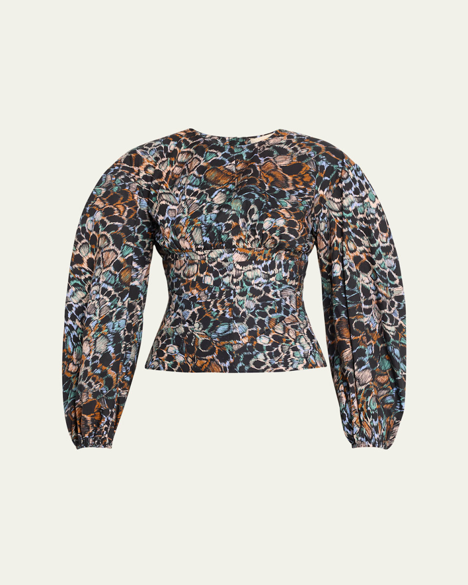 Celie Puff-Sleeve Fitted Cotton Blouse