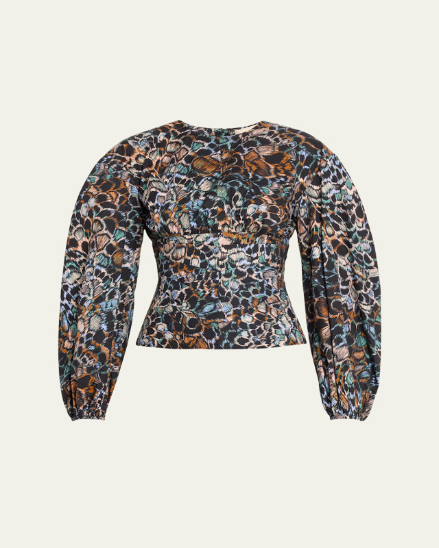 Celie Puff-Sleeve Fitted Cotton Blouse