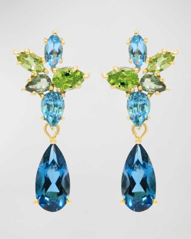 18K Yellow Gold Cluster Gem Interchanging Drop Earrings