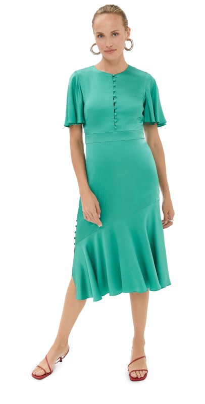 Prabal Gurung Victoria Flutter Sleeve Dress Emerald
