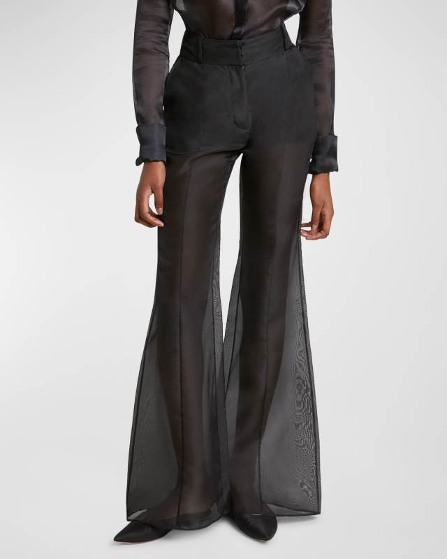 Rhein High-Rise Sheer Silk Flared Pants