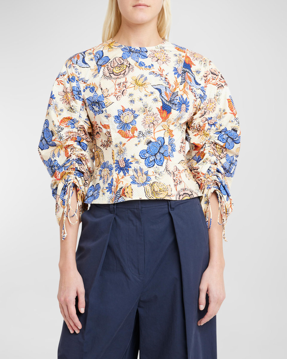 Lorna Balloon-Sleeve Floral-Print Cotton Blouse