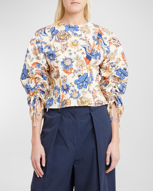 Lorna Balloon-Sleeve Floral-Print Cotton Blouse