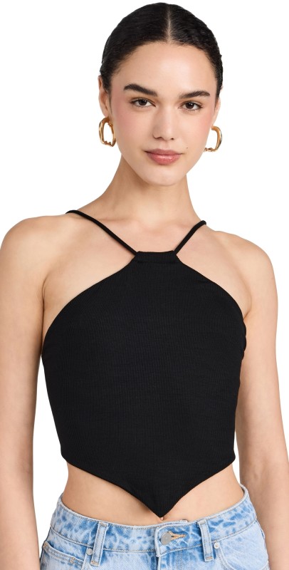 LNA Emmy Double Layer Ribbed Top Black