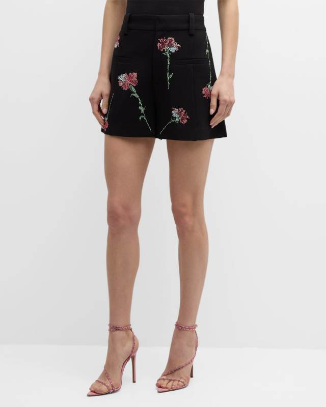 Cecil Tailored Shorts with Pink Carnation Crystal Embellishments