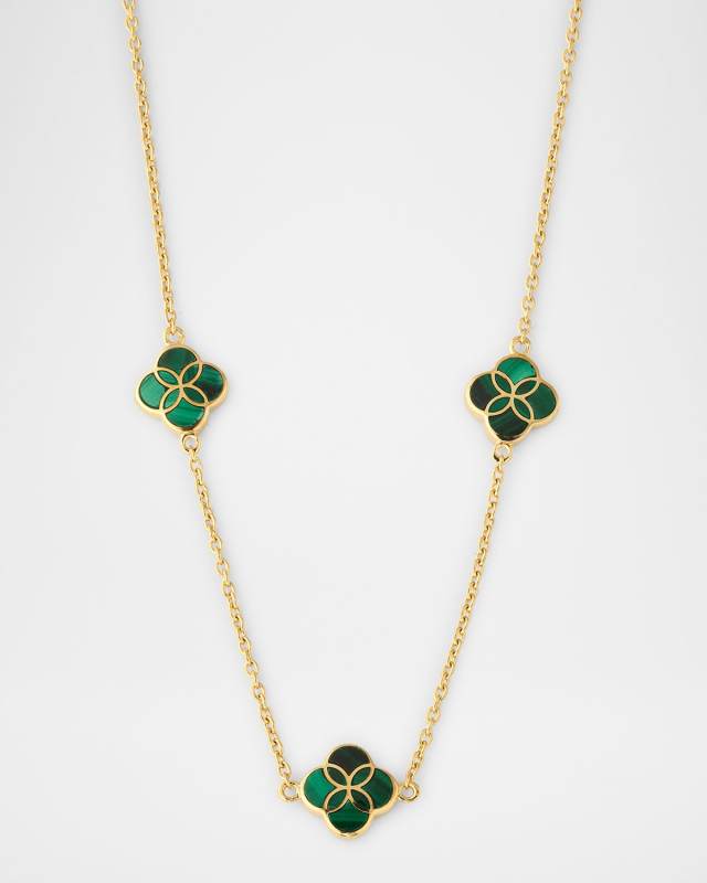 Triple Petal Gemstone Station Necklace