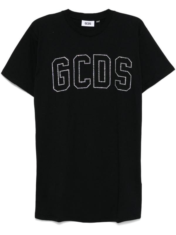 logo-rhinestone mini dress