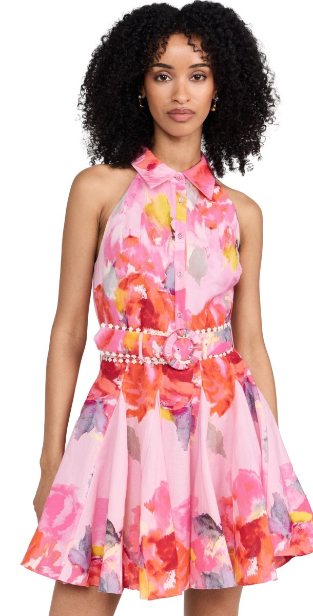 Hemant and Nandita Short Dress With Buckle Belt Pink Floral