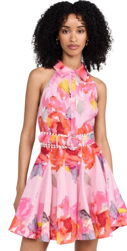 Hemant and Nandita Short Dress With Buckle Belt Pink Floral