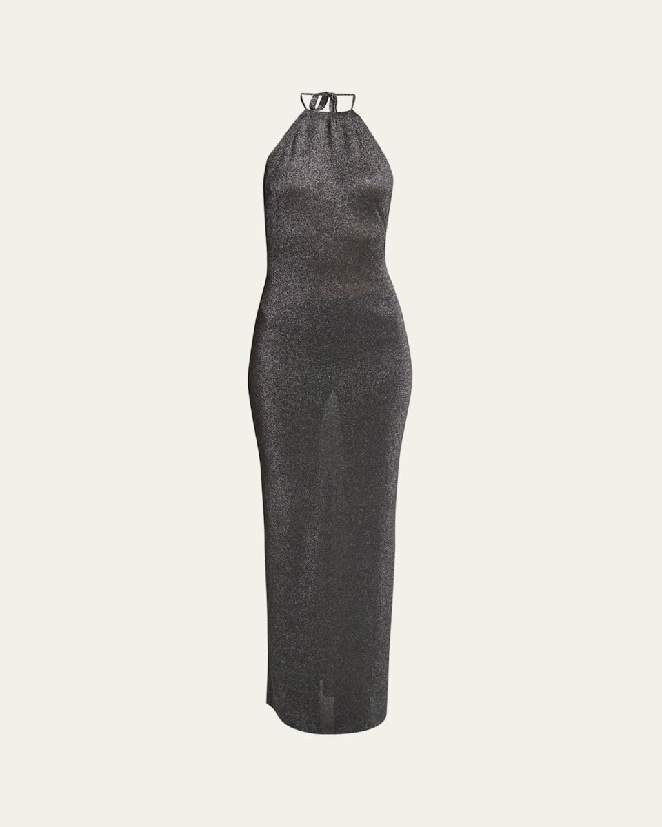 Long Metallic Halter Dress