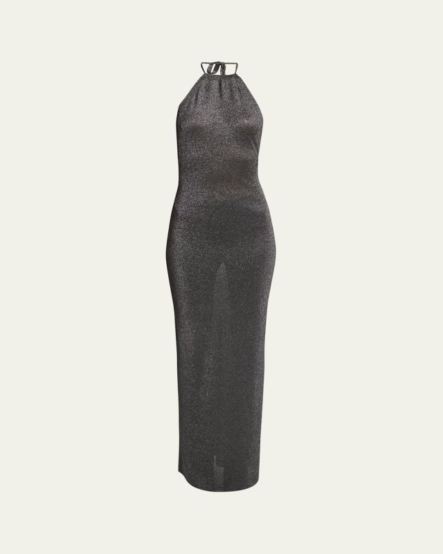 Long Metallic Halter Dress