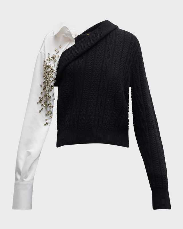 Ramsay Crystal Mixed-Media Cashmere Sweat