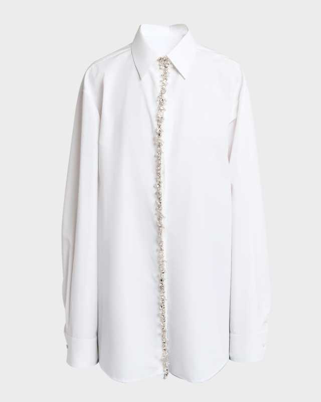 Poplin Button-Front Shirt with Crystal Trim Placket