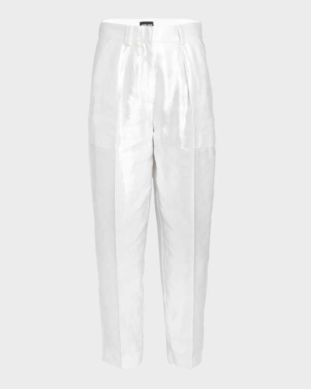 Pintuck Linen Silk Cigarette Trousers
