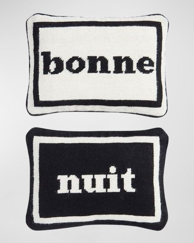 Bonne Nuit Needlepoint Pillows, Set of 2
