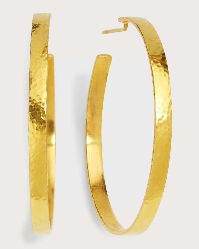 19k Flat Ribbon Hoop Earrings - 2"