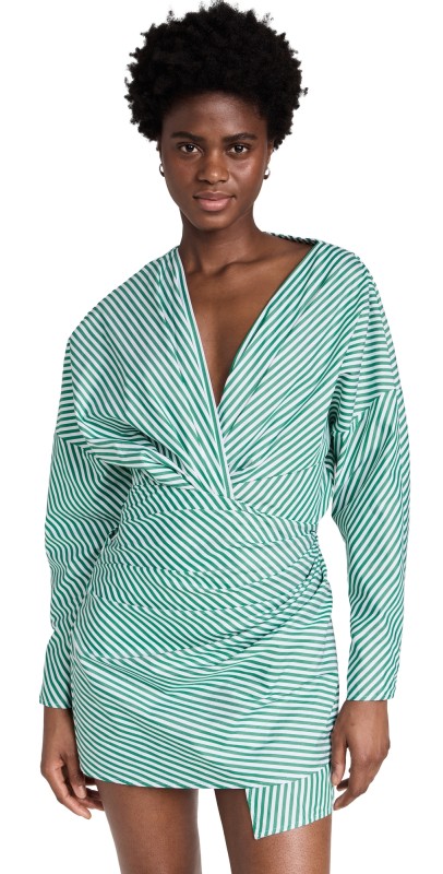 GAUGE81 Asuka Dress Poplin White/Evergreen