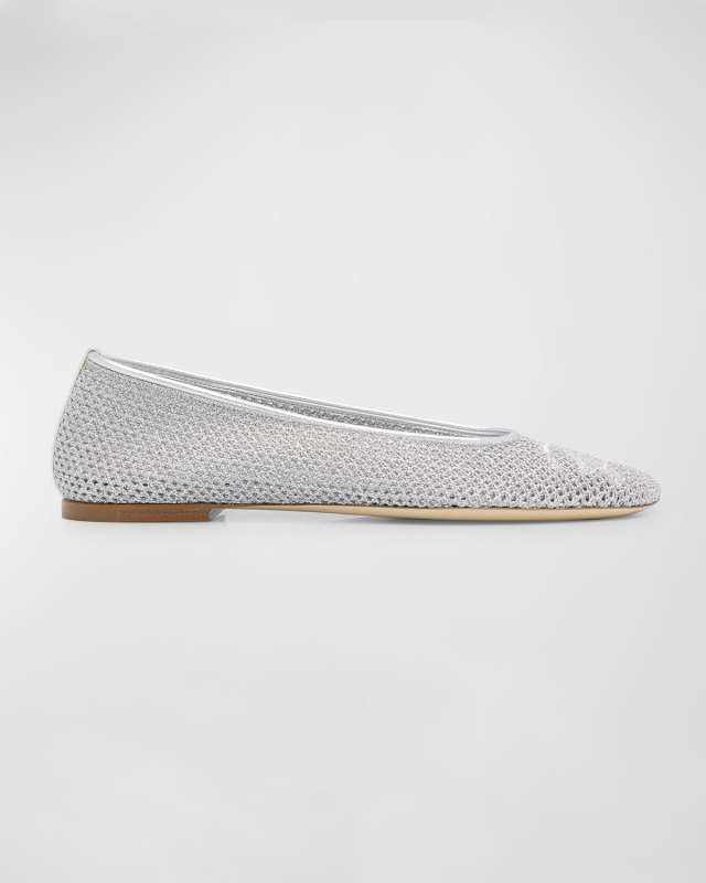 Embroidered Metallic Mesh Ballerina Flats