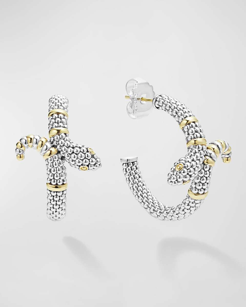 Sterling Silver 18K Gold Serpent Hoop Earrings