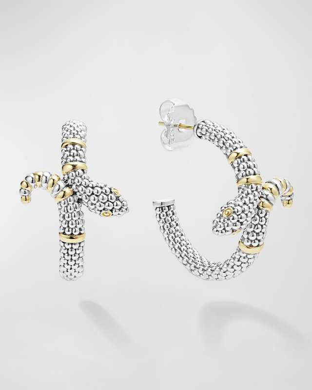 Sterling Silver 18K Gold Serpent Hoop Earrings