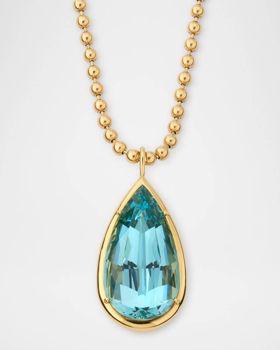 18K Yellow Gold Aquamarine Pear Necklace