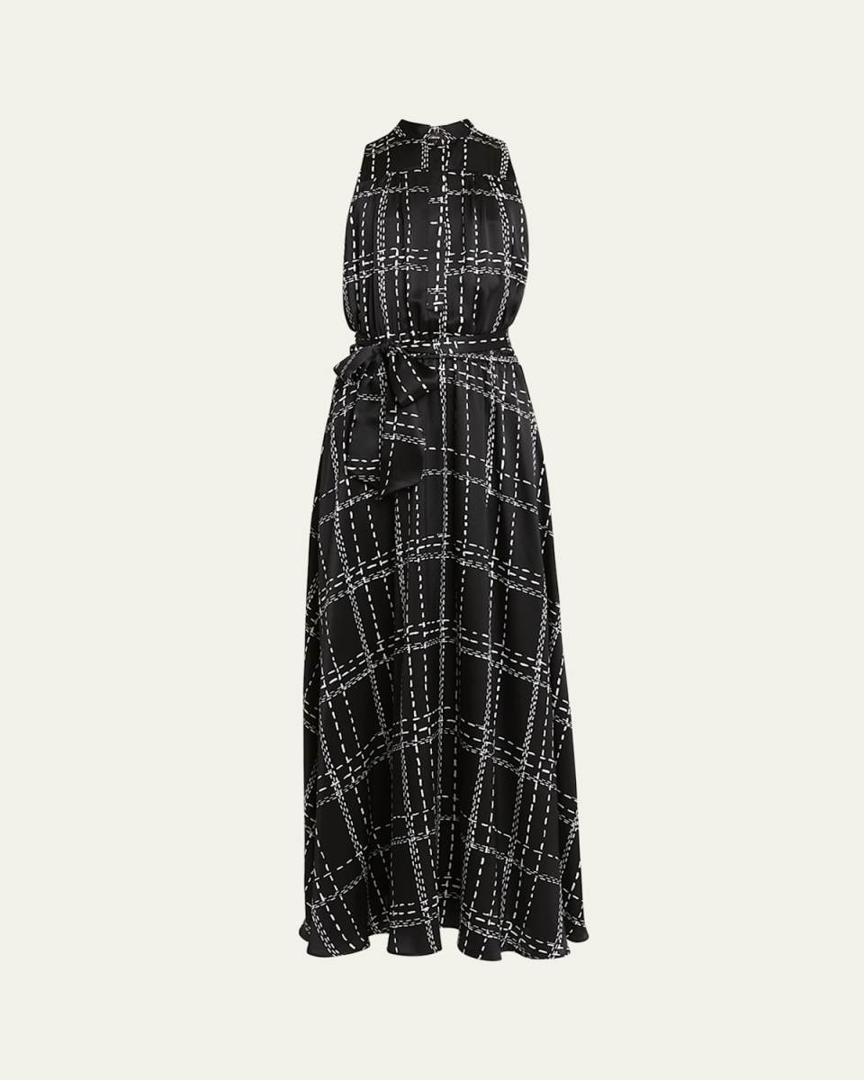 Printed Self-Tie Silk Maxi Dress