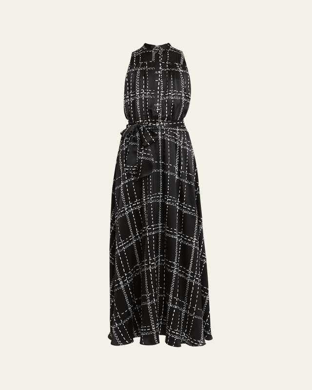 Printed Self-Tie Silk Maxi Dress