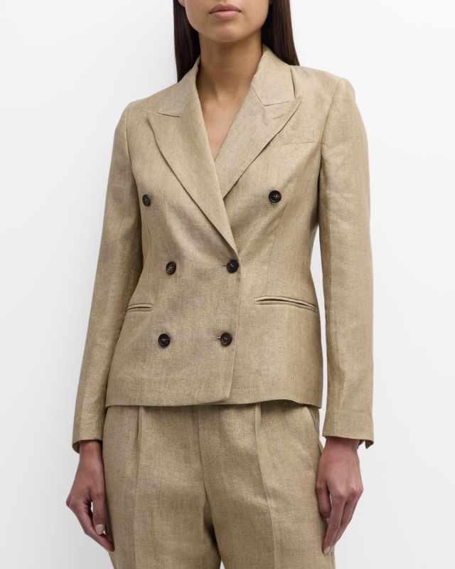 Two-Tone Viscose Linen Blazer Jacket with Gold Monili Trim