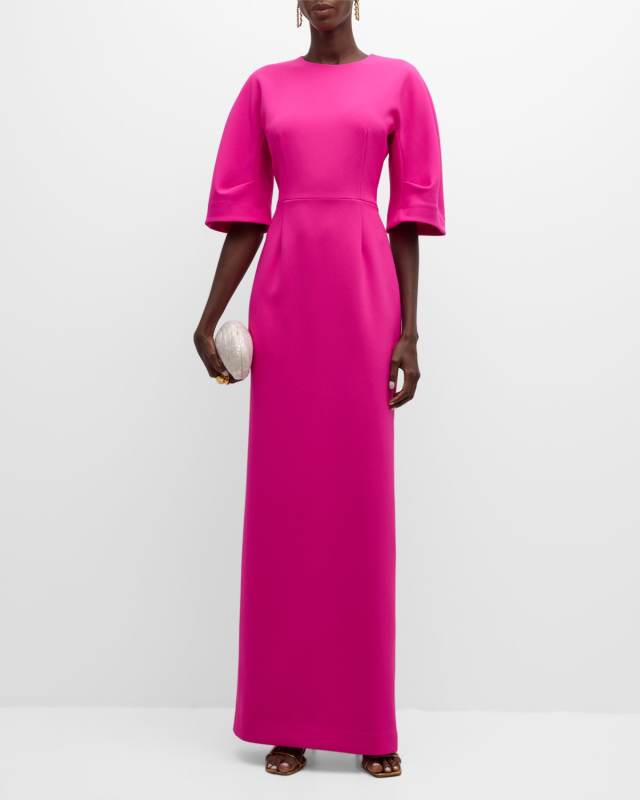 Elbow-Sleeve Crepe Column Gown