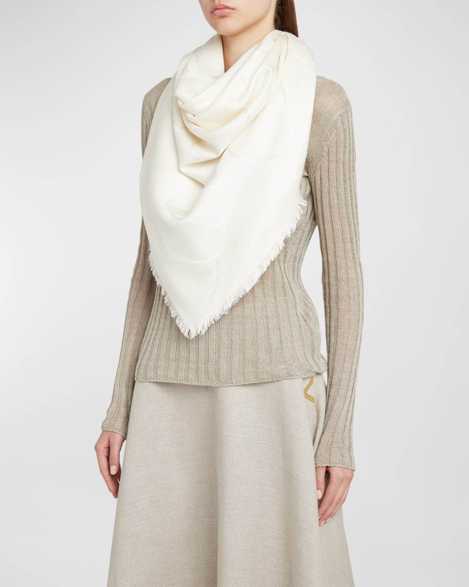 Signature V-Logo Jacquard Wool & Silk Scarf