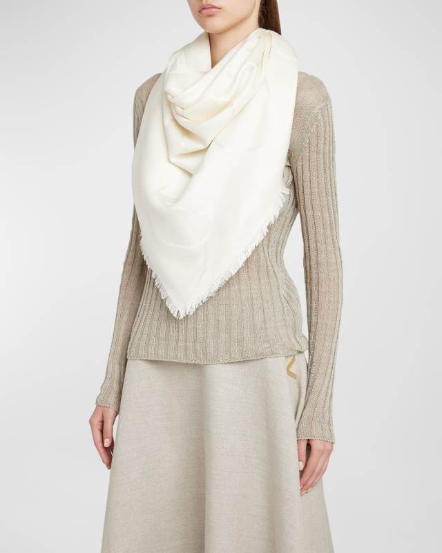 Signature V-Logo Jacquard Wool & Silk Scarf