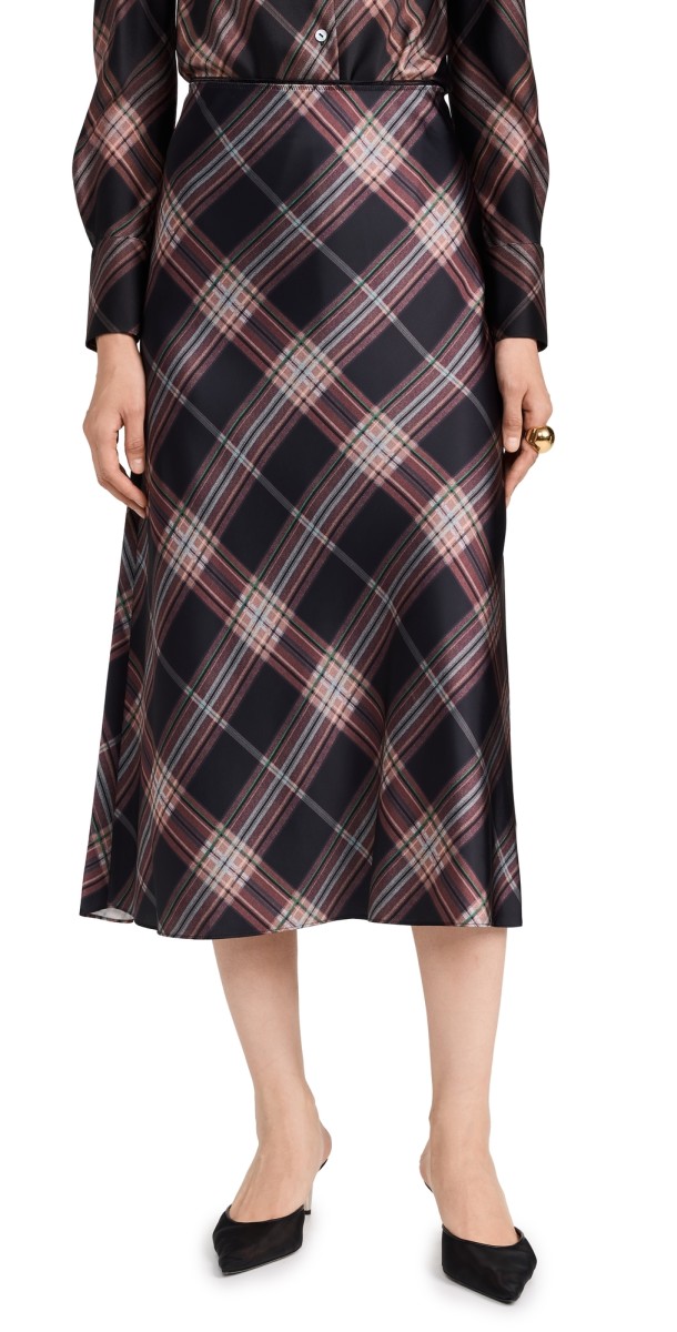 Vince Plaid Shaped Hem Slip Skirt Vintage Petal