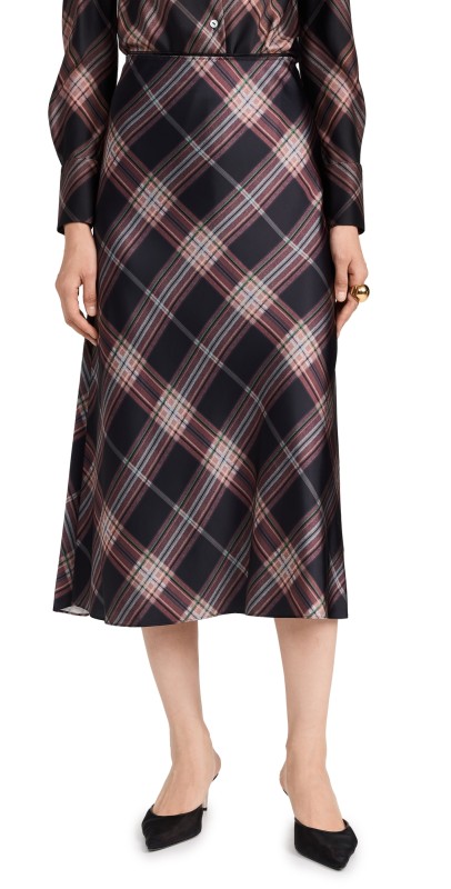Vince Plaid Shaped Hem Slip Skirt Vintage Petal