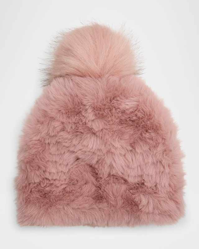 Faux-Fur Knit Beanie w/ Pompom