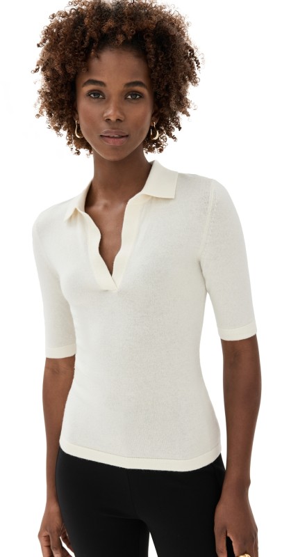 Rosetta Getty Open Neck Polo Sweater Cream