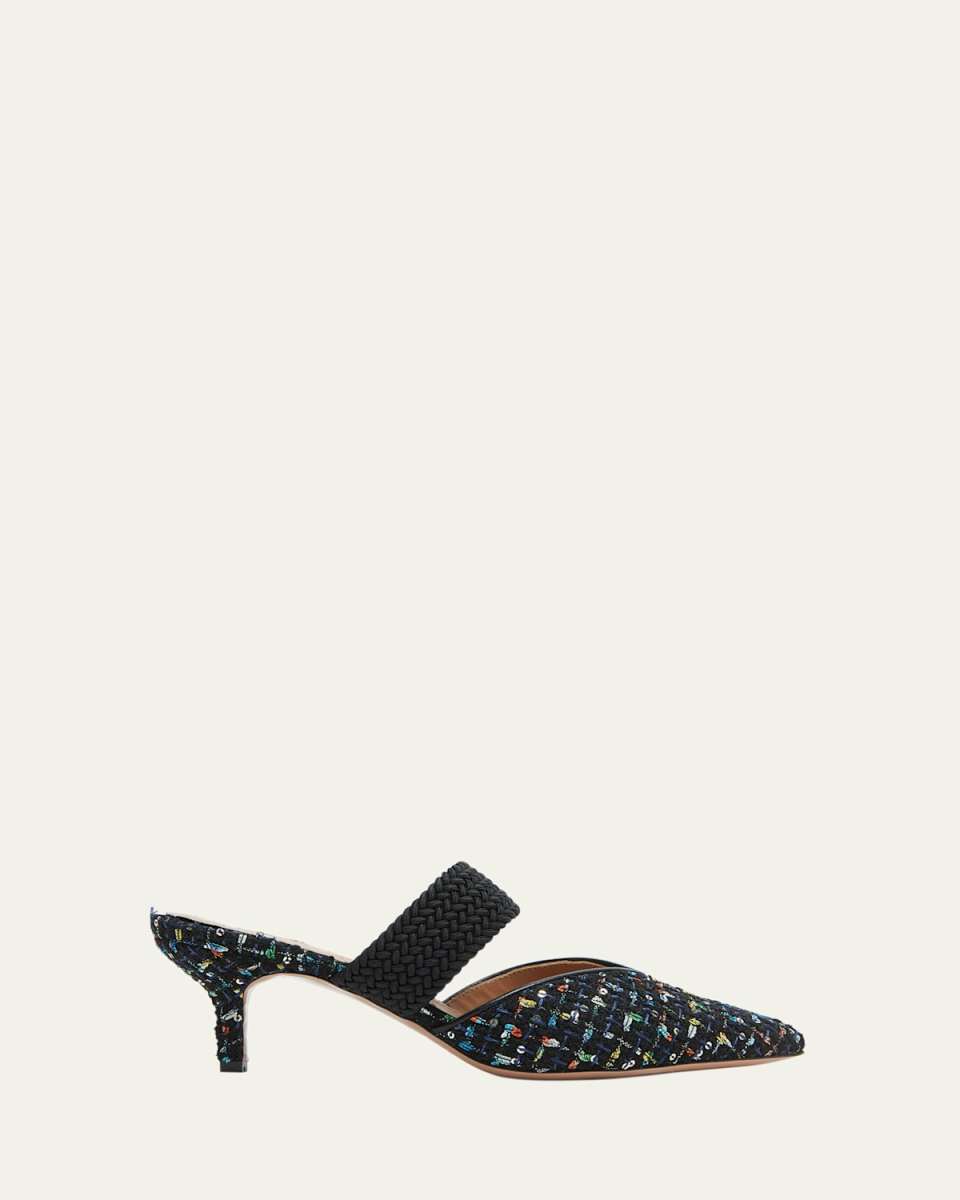 Maisie Tweed Kitten-Heel Mules
