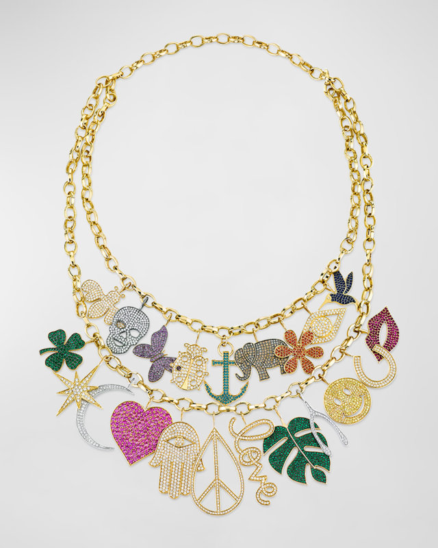 Large Icon Charm Mixed-Stone Anniversary Necklace