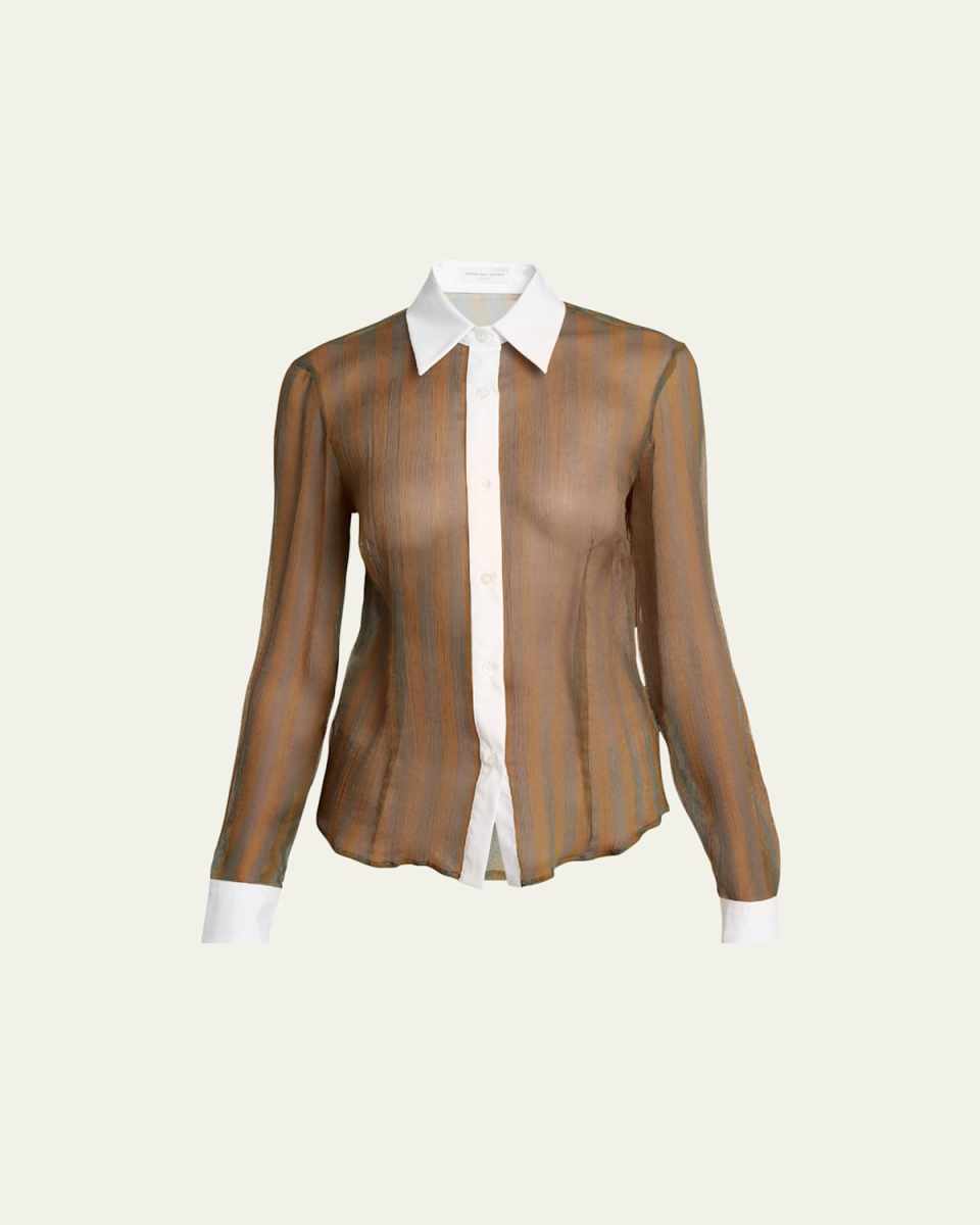 Claudio Collared Semi-Sheer Striped Shirt