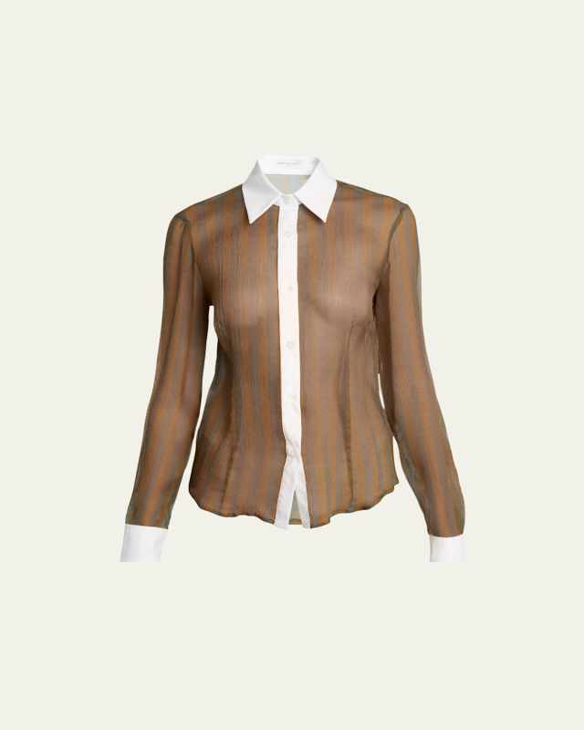 Claudio Collared Semi-Sheer Striped Shirt