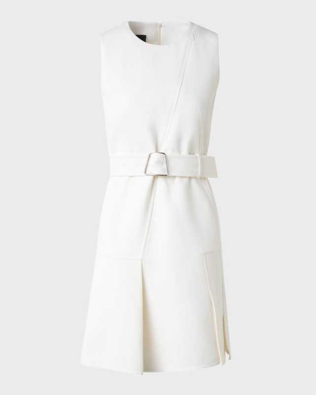 Belted Wool Short Dress with Zip-Up Cutout