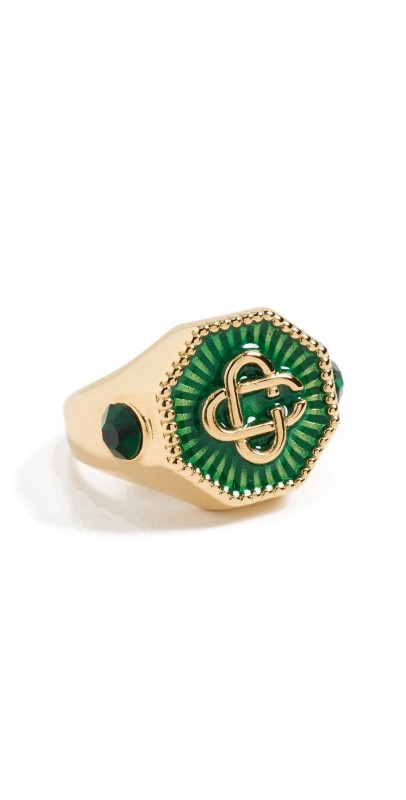 Casablanca Gold Plated Monogram Ring Green/Gold