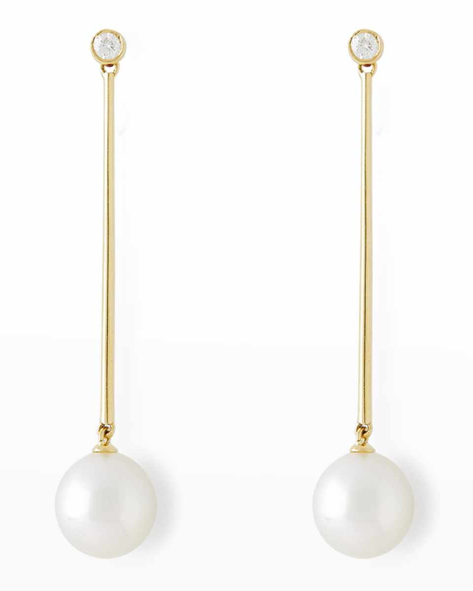 18K Yellow Gold 11mm South Sea Pearl and Diamond Drop Earrings