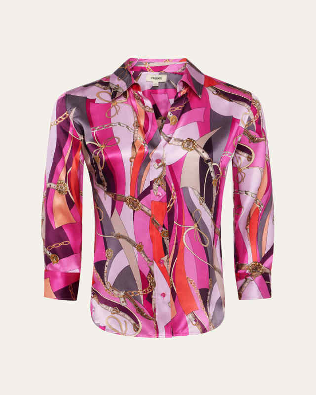 Dani Belt Swirl Printed Silk Blouse